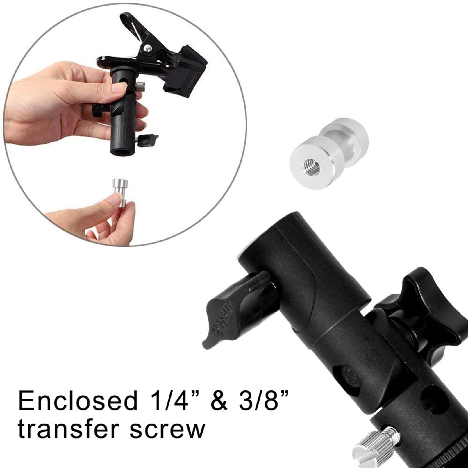 Selens Photography Reflector Clamp Holder Speedlite Hot Shoe Bracket With 1/4' & 3/8' Screw Mount With Photo Studio Light Stand, Lighting Umbrella Reflector