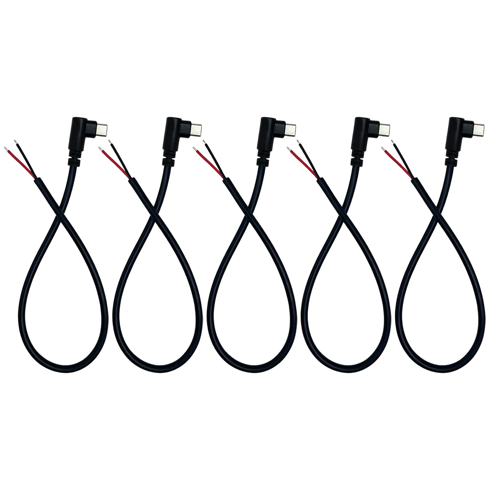 5PCS 20AWG USB C 90 Degree Male 2Pin Bare Wire OpenEnd Pigtail Cable 1FT