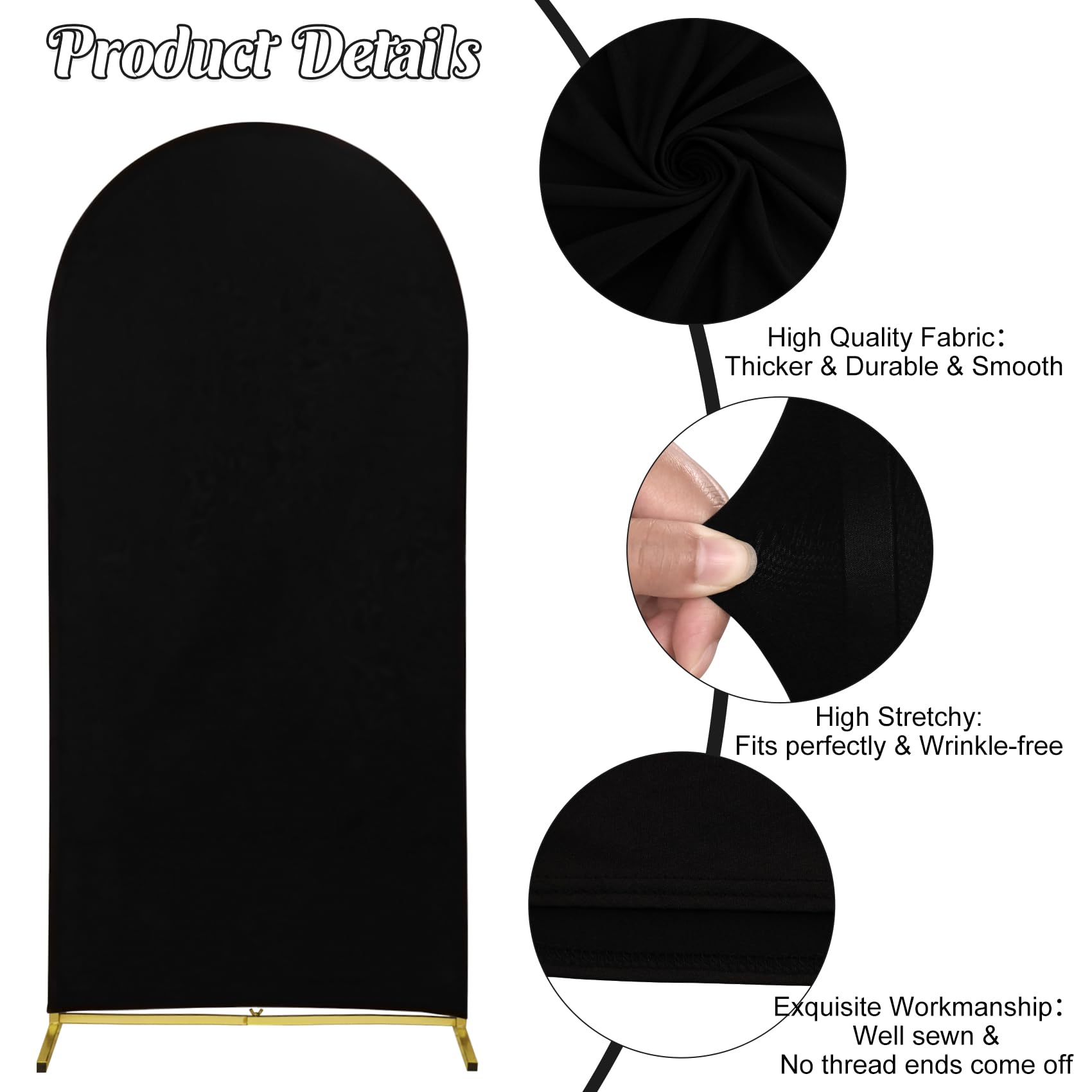 Wedding Arch Cover 6Ft Black Arch Cover Stretchy Backdrop Cover Spandex Fitted Arch Cover Round Top Stand Covers Double Side Chi