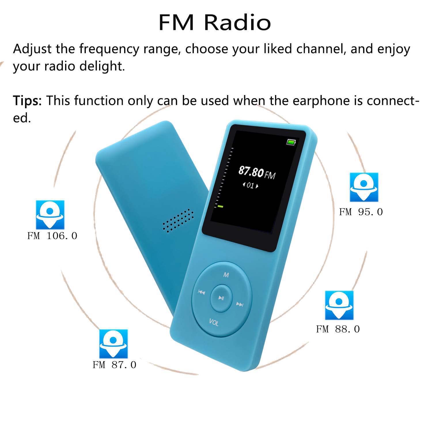 64Gb Mp3 Player, Portable Music Player For Kids With Earphone Speaker, Support Photo/Video Play/Voice Recorder/E Book Reader, Li