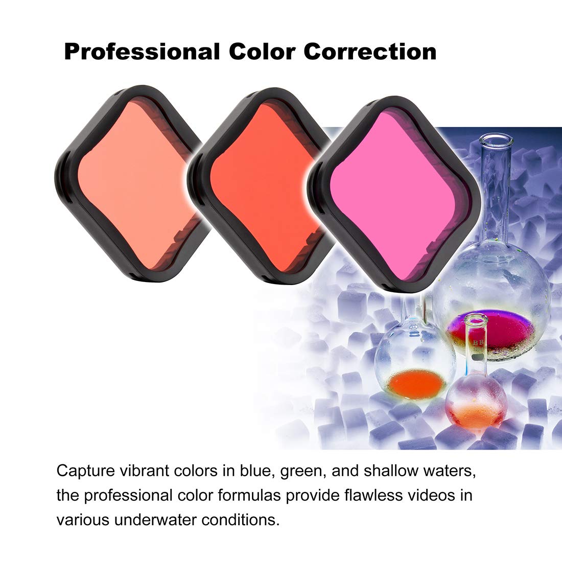 Gepuly 3 Pack Dive Filter (Red, Light Red, Magenta) For Gopro Hero 5 6 7 Black Hero(2018) Super Suit Housing   Color Correction