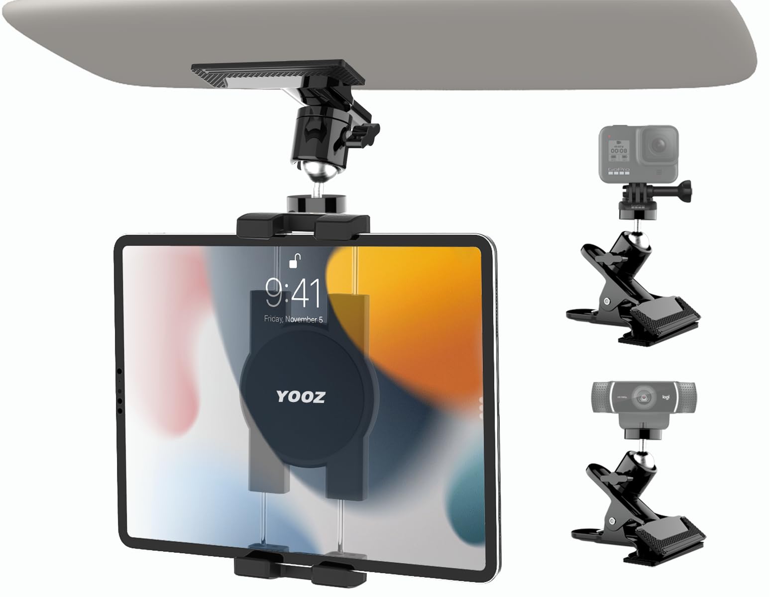 Yooz Car Sun Visor Tablet Mount, Truck Visor Tablet Holder Clip [Upgrade Clip Never Fall] Multifunctional Vehicle Phone Clamp Wi