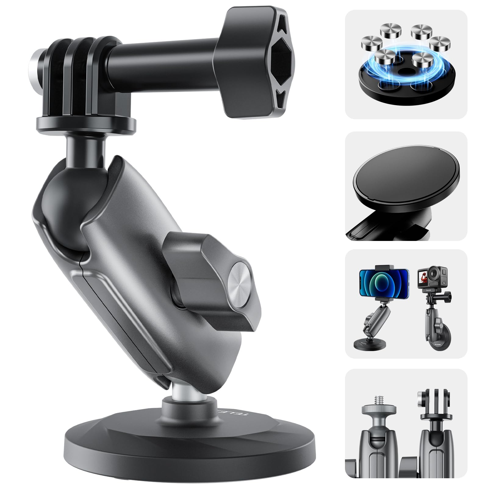 Telesin Magnetic Mount Magnet Metal Mounts For Action Camera, 360 Quick Car Holder Attachment For Gopro Max Hero 13 12 11 10 9 8 7 6 Insta360 X3 X4 Go3 Dji Action 4 Osmo Pocket 3 Mounting Accessories