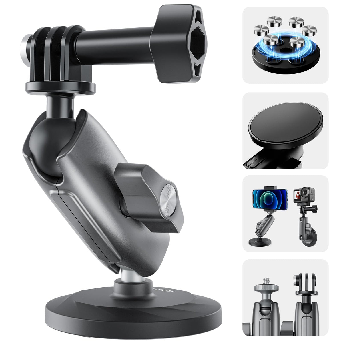 Telesin Magnetic Mount Magnet Metal Mounts For Action Camera, 360 Quick Car Holder Attachment For Gopro Max Hero 13 12 11 10 9 8 7 6 Insta360 X3 X4 Go3 Dji Action 4 Osmo Pocket 3 Mounting Accessories