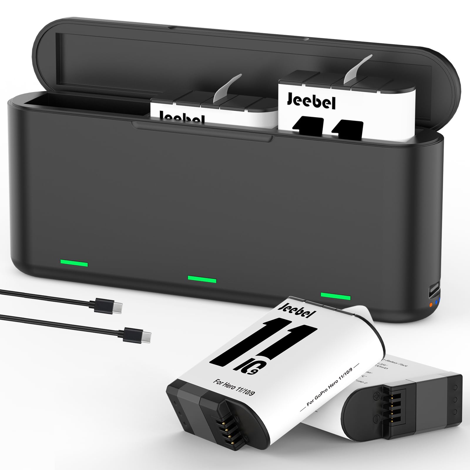 Battery Charger For Gopro Hero12/Hero11/Hero10/Hero9 Support Reverse Charging + 2 Pack Batteries Compatible With Original Gopro