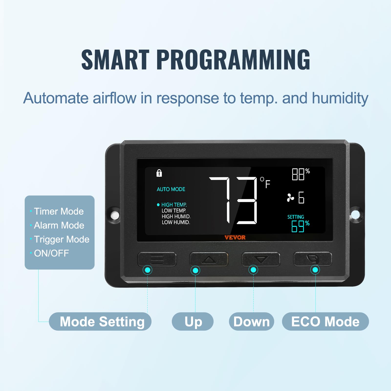 Vevor Shutter Exhaust Fan, 10'' Wall Mount Attic Fan With Temperature Humidity Controller, 820 Cfm, 10 Speed Adjustable, Ventila