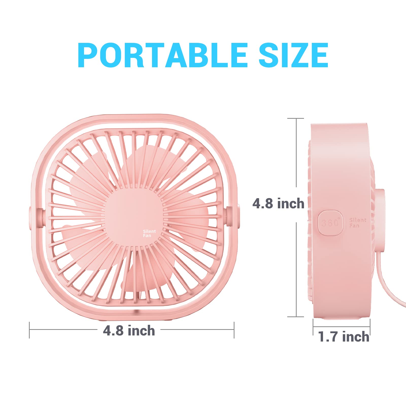 Small Usb Desk Fan, 4 Inch Quiet Mini Table Fan, 3 Speeds Portable Desktop Fan, 360Rotatable Little Personal Fan, Small Cooling