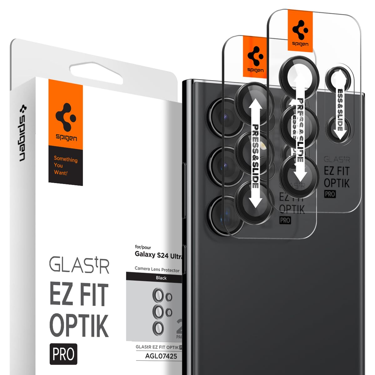 Spigen Camera Lens Screen Protector [GlasTR EZ Fit Optik Pro] Designed for Galaxy S24 Ultra [Case Friendly] - Titanium Black [2 