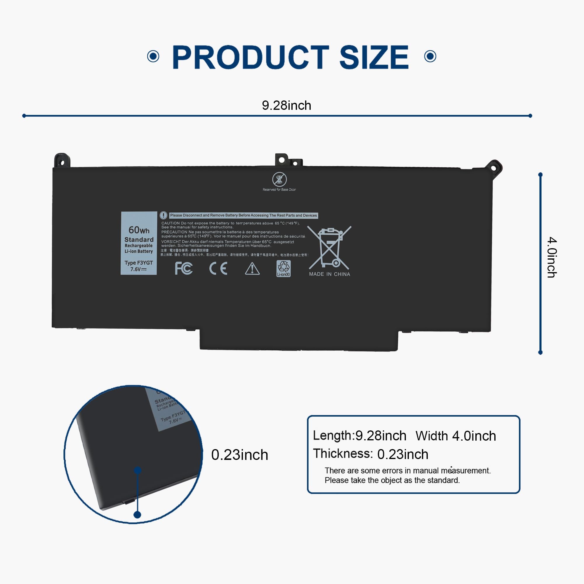 60Wh F3Ygt Laptop Battery Replacement For Dell Latitude 7480 7280 7490 E7480 E7280 E7490 7380 7390 7290 E7390 E7290 E7380 12 13