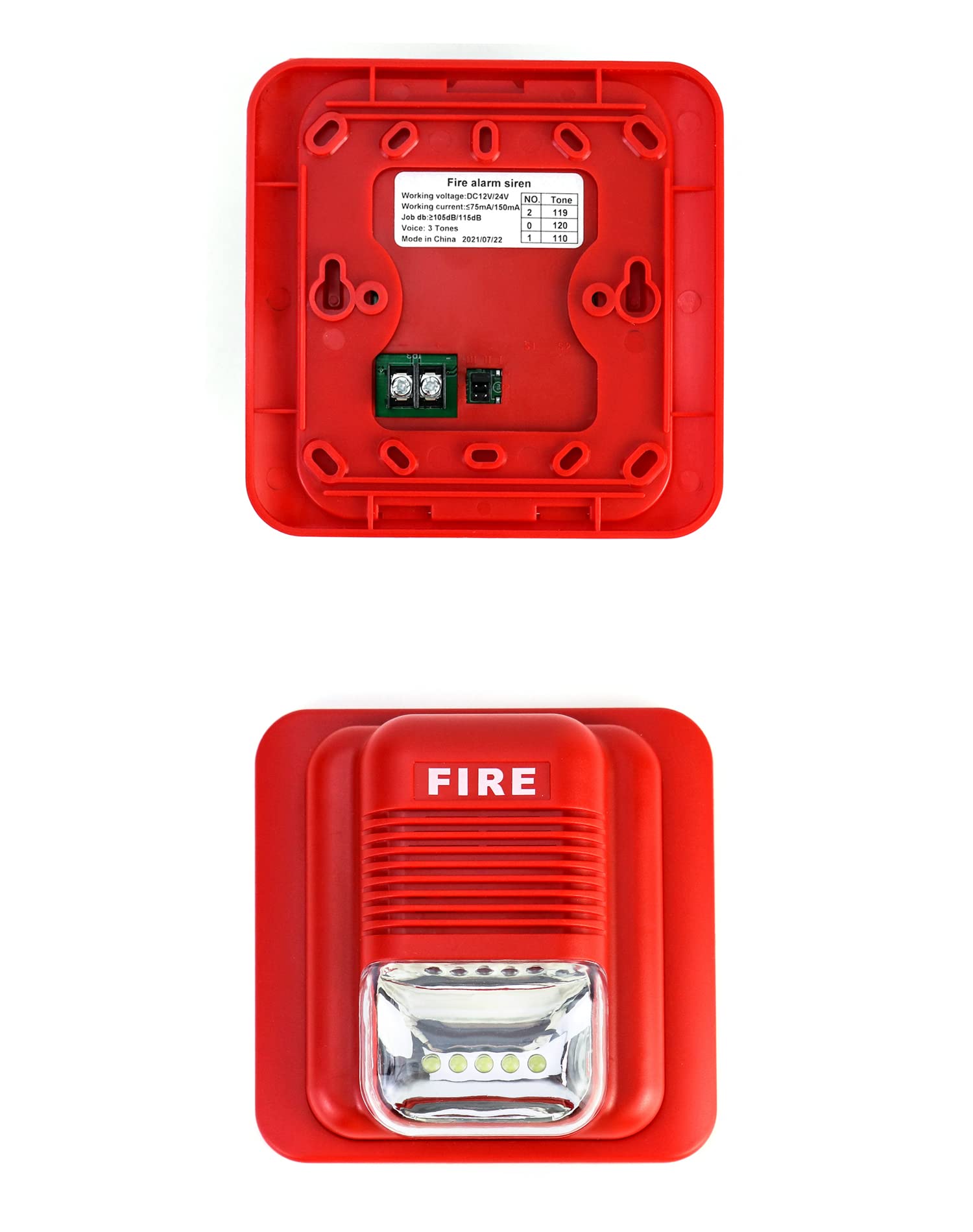 Qwork Fire Alarm, 2 Pack 12 / 24V Dc Wired Sound And Light Fire Alarm Warning Strobe Siren Horn, Sound Alarm Security System Sen