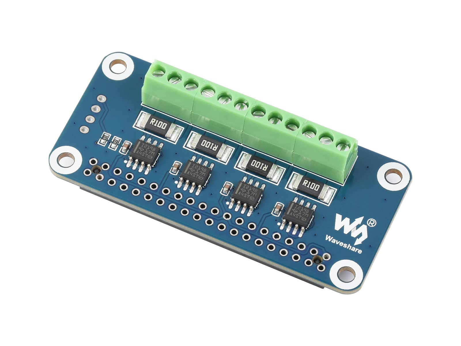 Waveshare 4-Ch Current/Voltage/Power Monitor Hat For Raspberry Pi With I2C/Smbus Interface