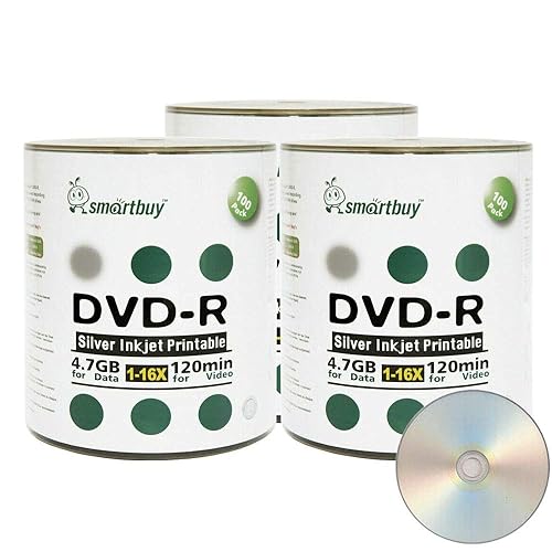 Smart Buy 300 Pack Dvd R 4.7Gb 16X Silver Printable Inkjet Blank Record Disc, 300 Disc 300Pk