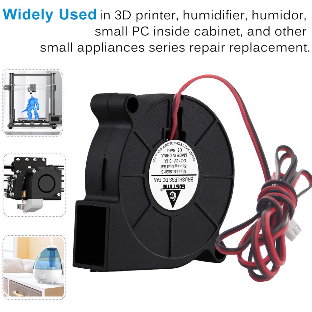 Gdstime 2-Pack 50Mm X 15Mm Blower Fan 12V 5015 Dual Ball Bearing Dc Brushless Cooling Turbo Fan 2 Pin 39 Inch Cable For 3D Print