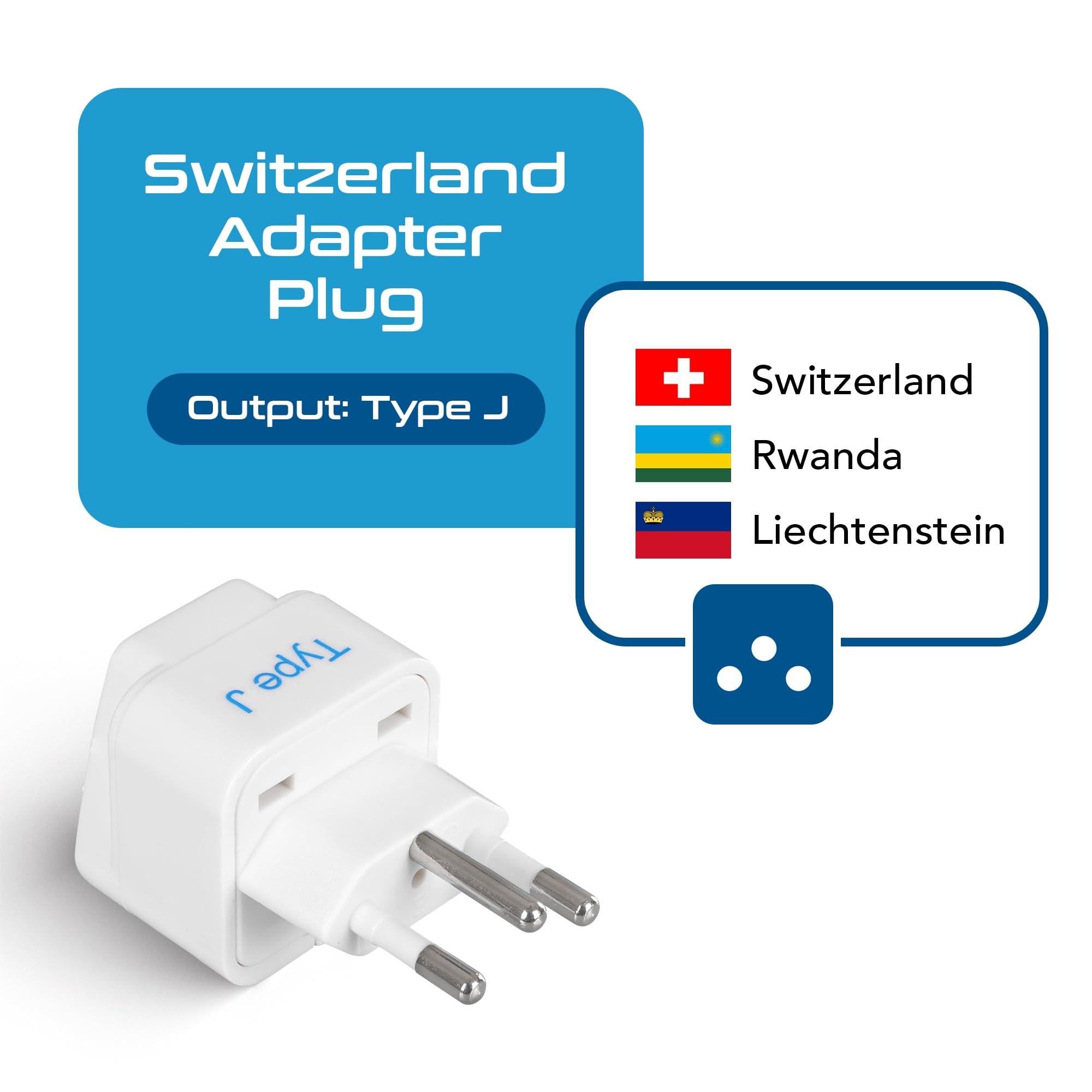 Ceptics Switzerland Travel Plug Adapter (Type J)   3 Pack [Grounded & Universal] (Gp 11A 3Pk)