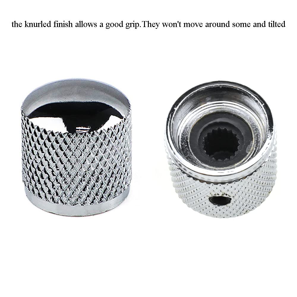 Hahiyo Chrome Electric Guitar Brass Dome Knobs Volume Tone Speed Control Make Loud Bass Screw Type Metal Good Grip Knurled Easy