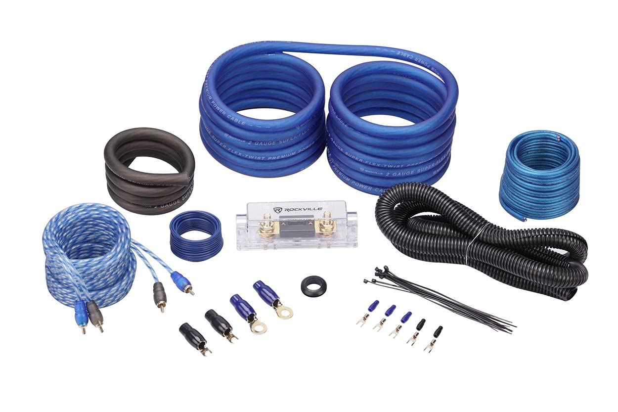 Rockville Rwk21 2 Gauge Amp Installation Kit Anl Fuse Holder 100% Copper Rca,Black