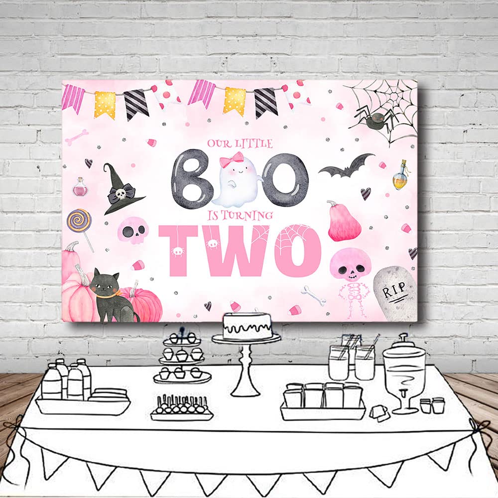 Mehofond 7X5Ft Halloween Pastel Little Boo Party Backdrop For Girl Pink Pumpkin Ghost Bat Background 2Nd Birthday Decorations Ou