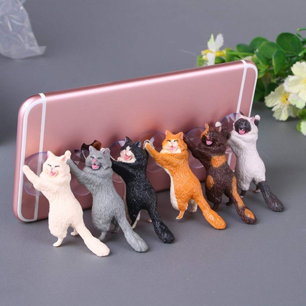 Jbberth 6 Pack Different Cats Smart Phone Sucker Holder Cute Cat Support Resin Cell Phone Holder Stand Sucker Tablets Desk Sucke