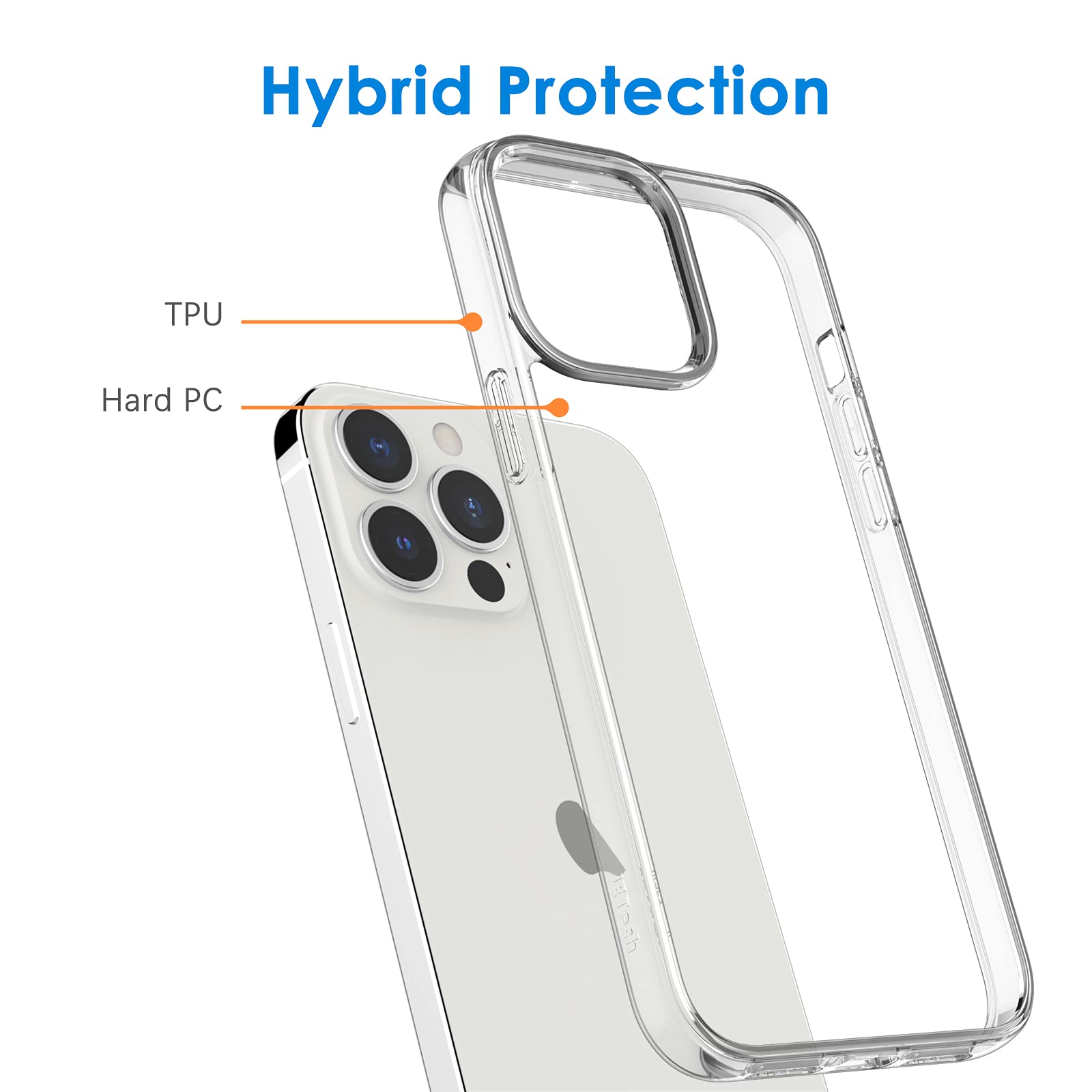 Jetech Case For Iphone 13 Pro Max 6.7 Inch, Non Yellowing Shockproof Phone Bumper Cover, Anti Scratch Clear Back (Clear)