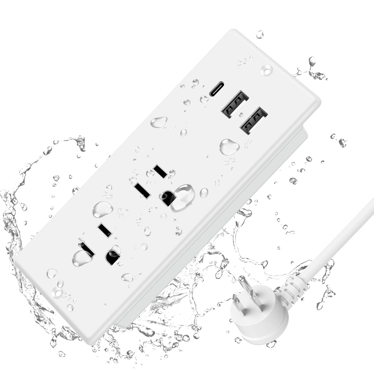 Ipx6 Recessed Power Strip Waterproof, Weatherproof Flush Mount Furniture Power Outlet With 2 Outlets & 3 Usb Ports For Bathroom,