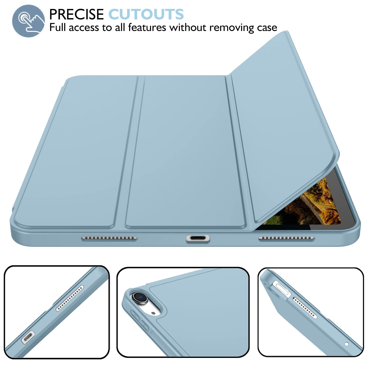 Imieet Ipad Air 11 Inch Case M3(2025) / M2 (2024), Ipad Air 5Th/4Th Generation Case 2022/2020 10.9 Inch With Pencil Holder,Trifold Stand Smart Case With Soft Tpu Back(Light Blue)