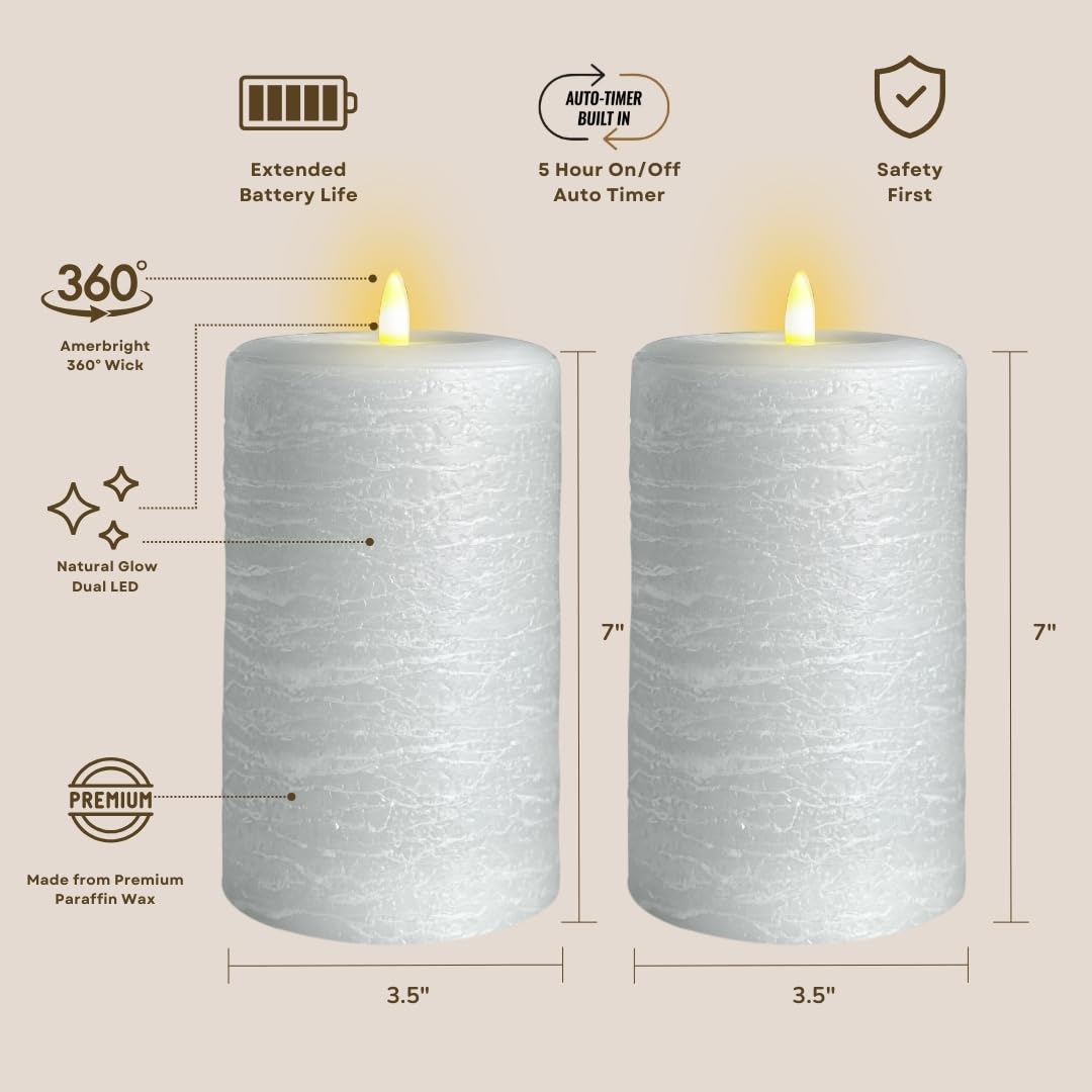 Lumipur Signature Natural Glow Flameless Wax Pillar 2 Pack Led Candles 3.5'' X 7'' Gray Fog