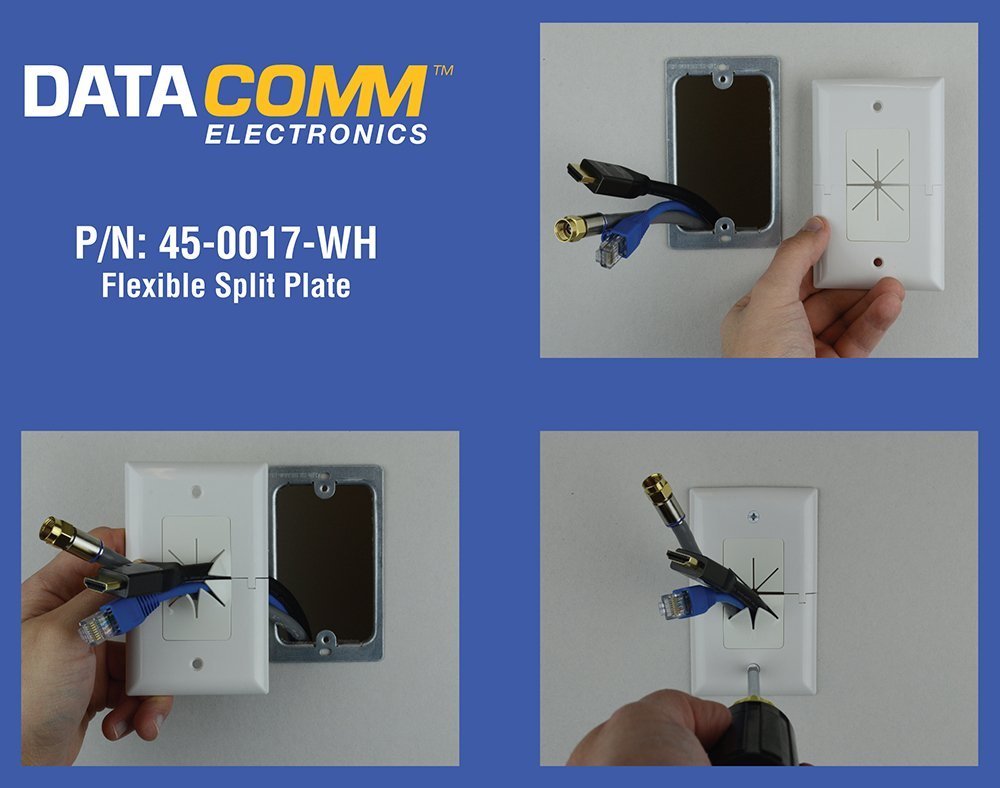 Data Comm Electronics 45 0017 Wh Split Style Tv Plate With Flexible Av/Hdmi Cable Pass Through   White