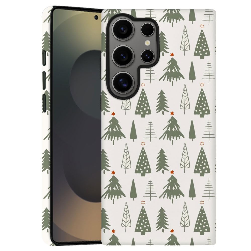 TnXee Case for Samsung Galaxy S25 Ultra,Merry Christmas Tree Green Pattern Phone Case Drop Resistant Frosted 2 in 1 Solid Dual-L