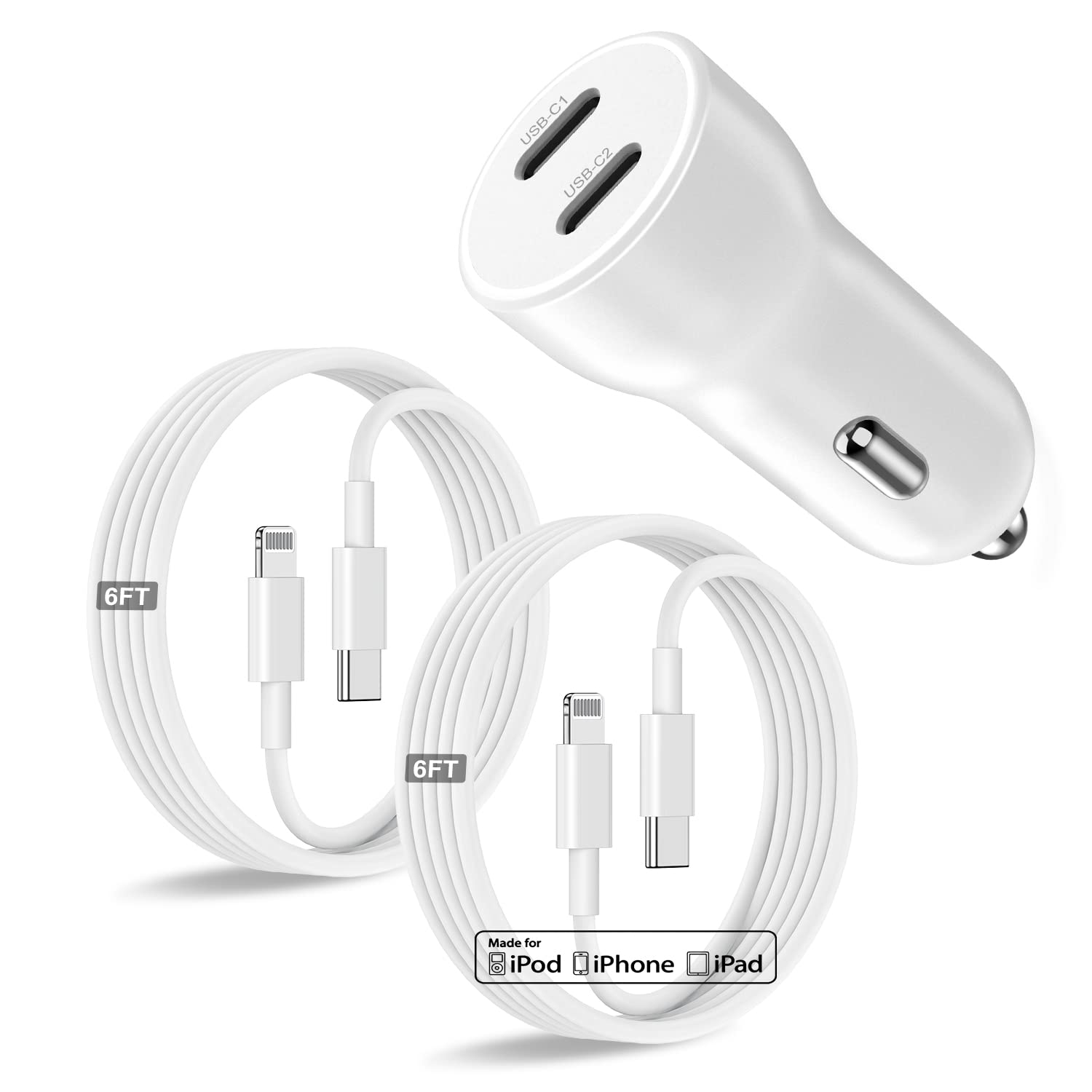 Iphone 14 13 Car Charger, [Apple Mfi Certified] 45W Dual Port Usb C Rapid Apple Car Adapter With 6Ft Type C To Lightning Cable F