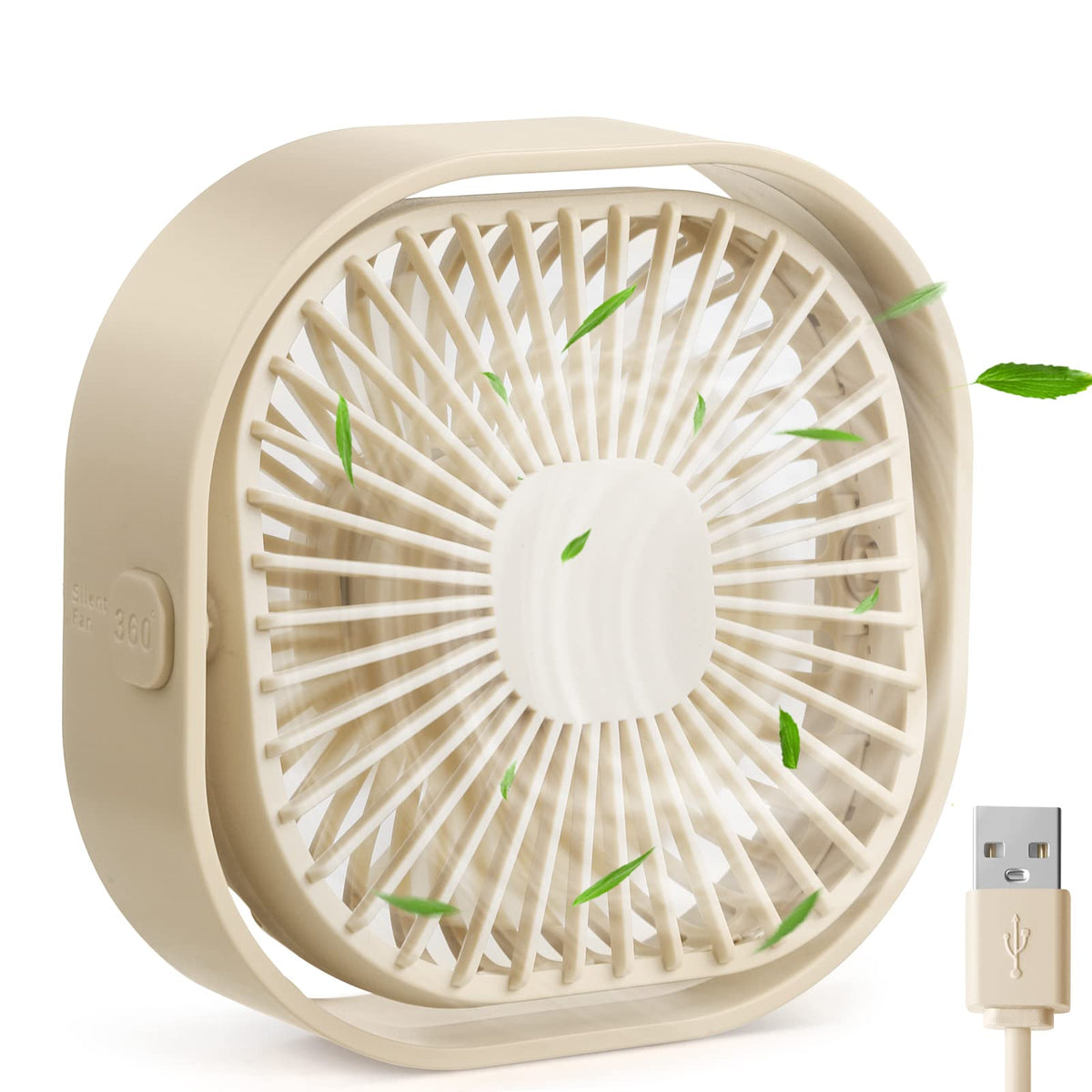 Rjvw Small Usb Desk Fan,3 Speeds Portable Table Fan, 4 Inch Personal Mini Fan,Small Cooling Fan By Usb Plug In, 360?Otatable Sil