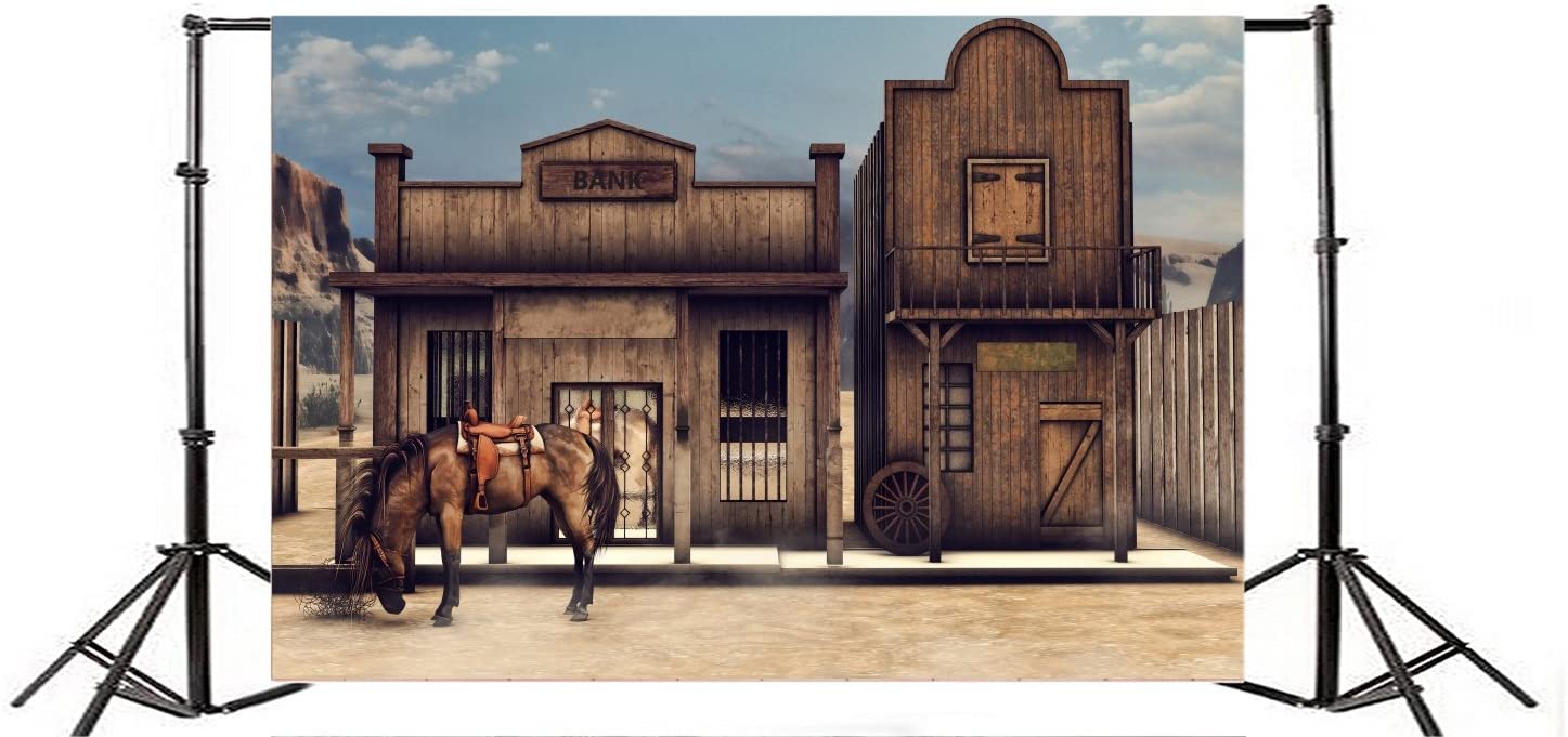 Yeele 12X8Ft Vintage Western Wooden House Backdrop Retro Western Bank Horse Barn Cabin West Cowboy Photography Background Pictur