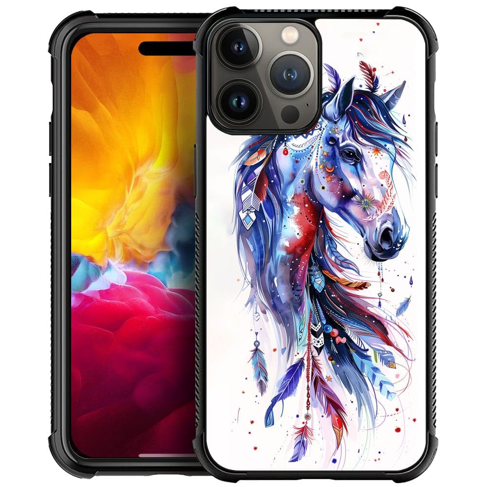 Carloca Compatible With Iphone 15 Pro Max Case,Drawing Sketch Rainbow Horse Art Fashion Pattern Design For Girl Shockproof Anti-