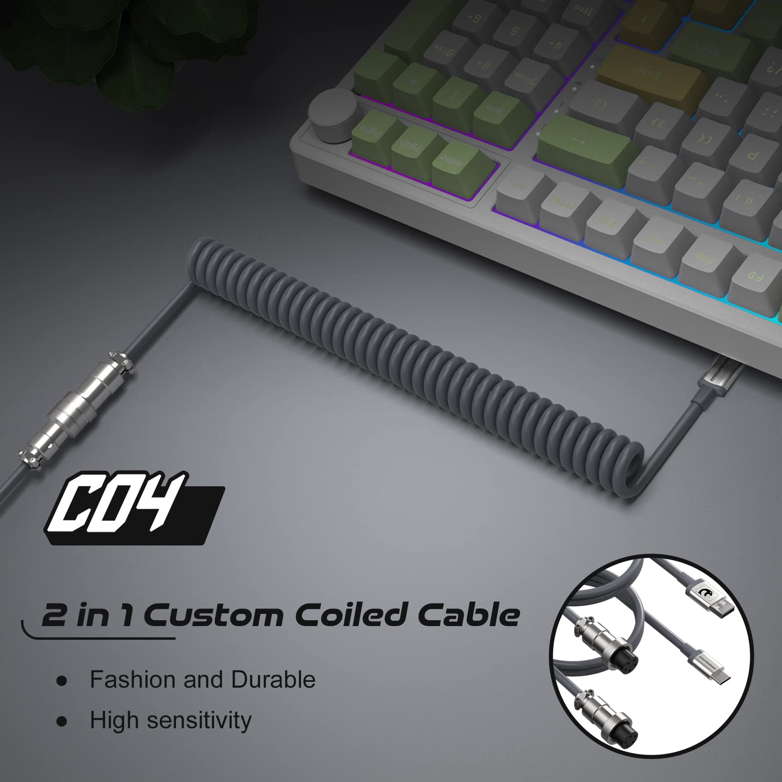 Ziyou Lang 2 In 1 Custom Coiled Usb C To A And C Cable With Detachable Extendable Double Sleeve Spiral Cable Metal Aviator Conne