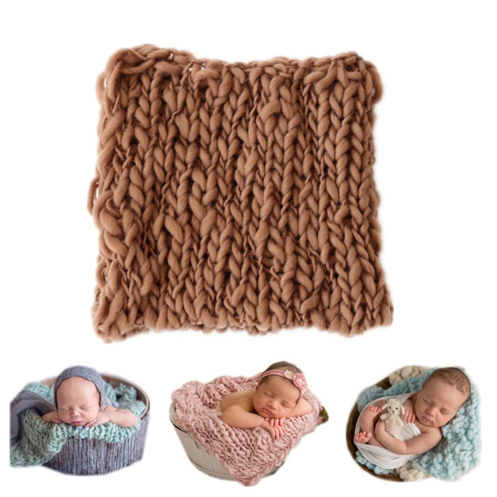 Newborn Baby Photo Props Blanket Handmade Knitted Twist Wrap Posing Aid Backdrops For Boy Girls Photography Shoot (Coffee)