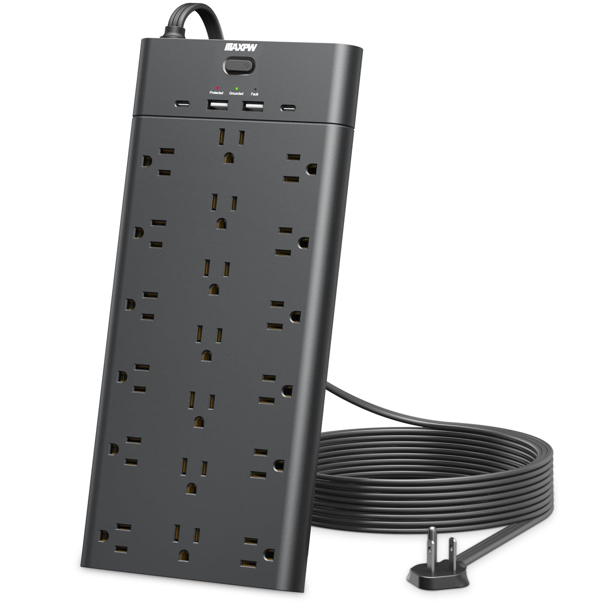 Power Strip Surge Protector Outlet Extender With 19 Outlets And 4 Usb Ports (2 Usb C), 6.5 Ft Extension Cord & Flat Plug, 2100 J