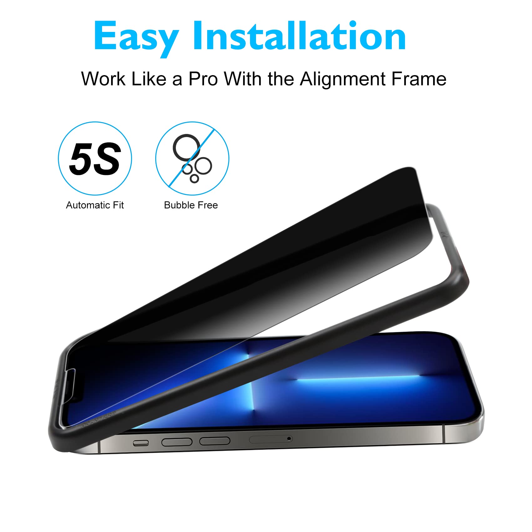 Esanik [3+2 Pack] Privacy Screen Protector For Iphone 14 Plus 6.7'' Anti Spy Tempered Glass + Camera Lens Protector, Installatio