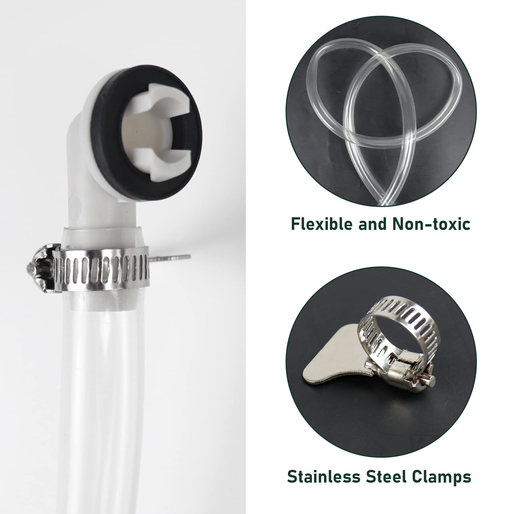 Flehomo Air Conditioner Drain Kit, 3 Feet Pvc Clear Vinyl Tubing & Clamps & 3/5 Inch Ac Drain Hose Connector Elbow Fitting With