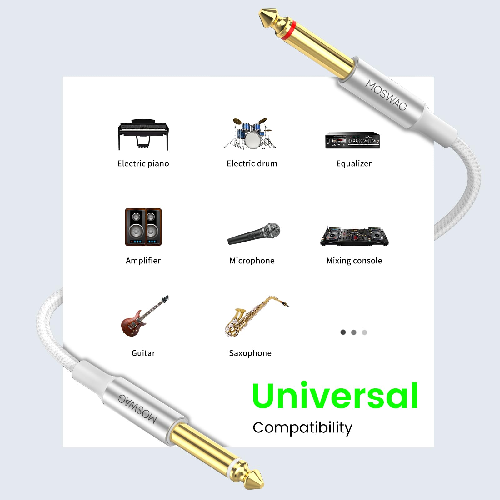 Moswag Audio Instrument Cable, 10Ft/3M 1/4 Inch Ts To 1/4 Inch Instrument Cable Professional Nylon Braided Instrument Cables For