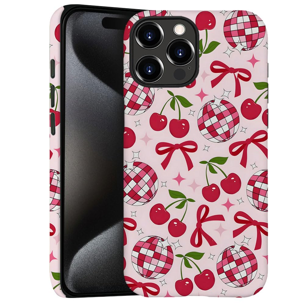 Generic Case for iPhone 12 Pro Max - [Drop Protection Phone Cover] - Hybrid Case for Girl Women - Disco Bow Cherry Ball Ribbon