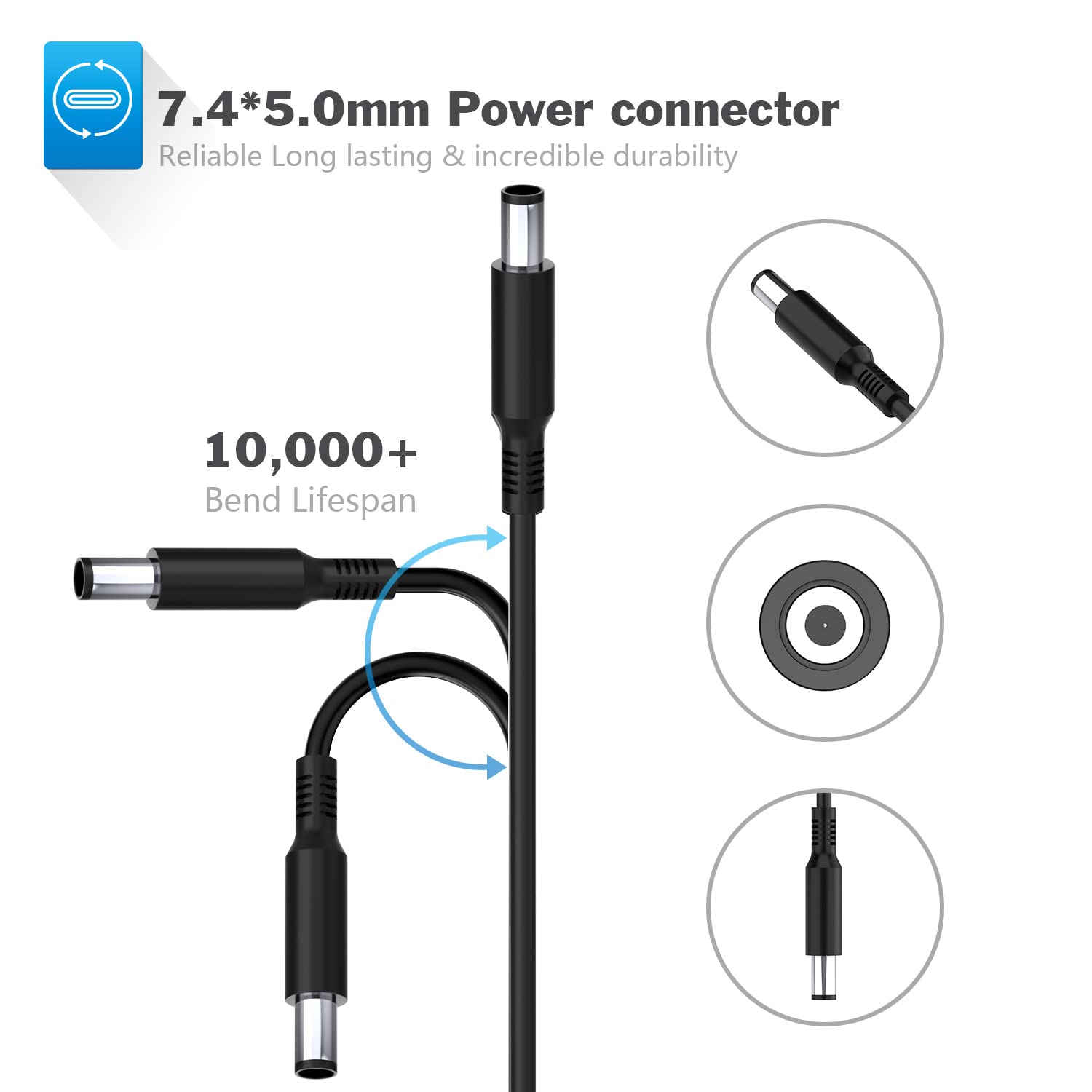 90W Laptop Charger For Dell Latitude E6410 E6420 E6430 E6440 E6540 7490 7390 7480 5490 5580 5480 3190 E5470 E6520 E7440 E7450 With Size 7.4X5.0Mm Power Supply Cord Plug