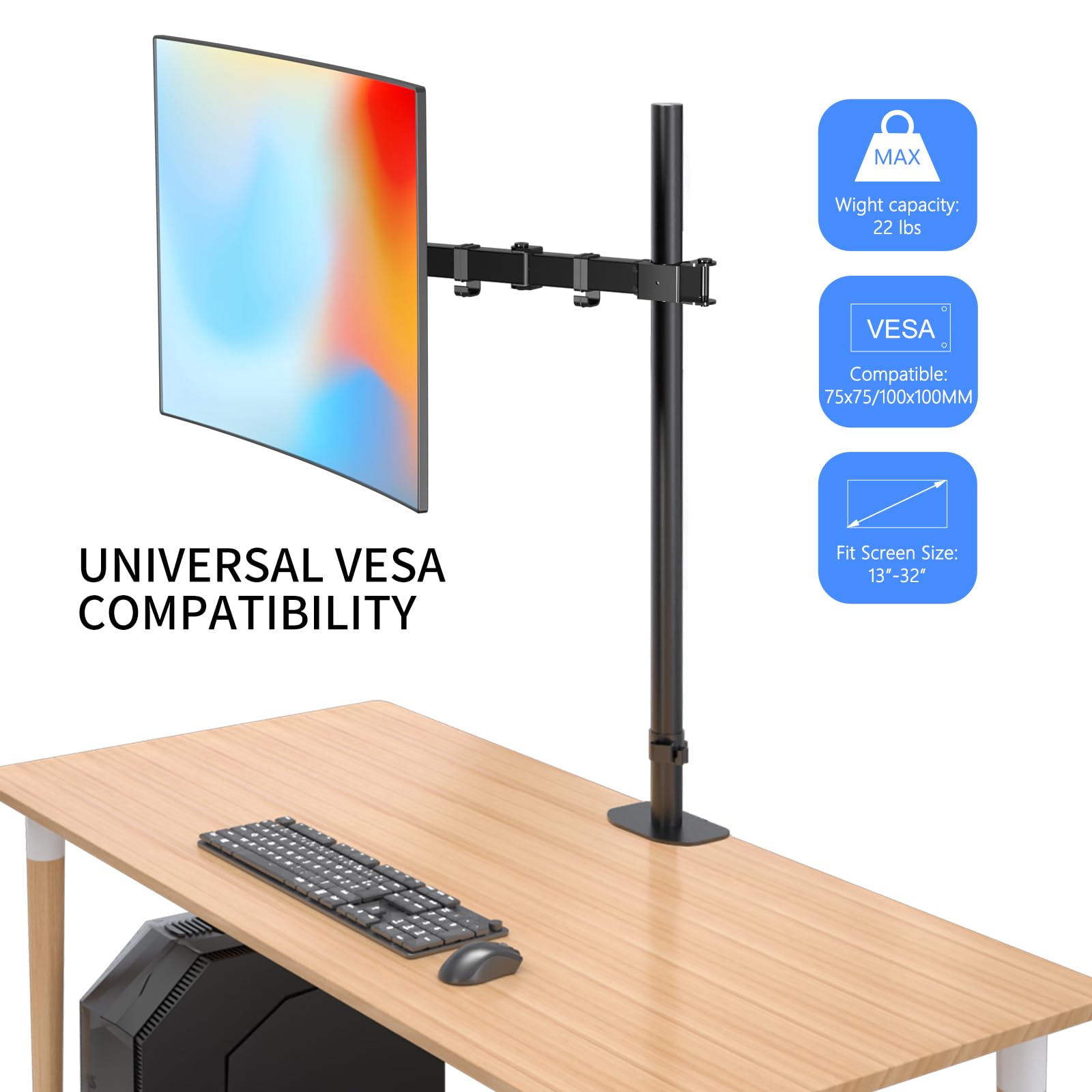 Pholiten Single Tall Monitor Stand, Extra Tall 31 Inch Monitor Mount, Fully Adjustable Tall Monitor Arm For 13 32 Inch Lcd Scree