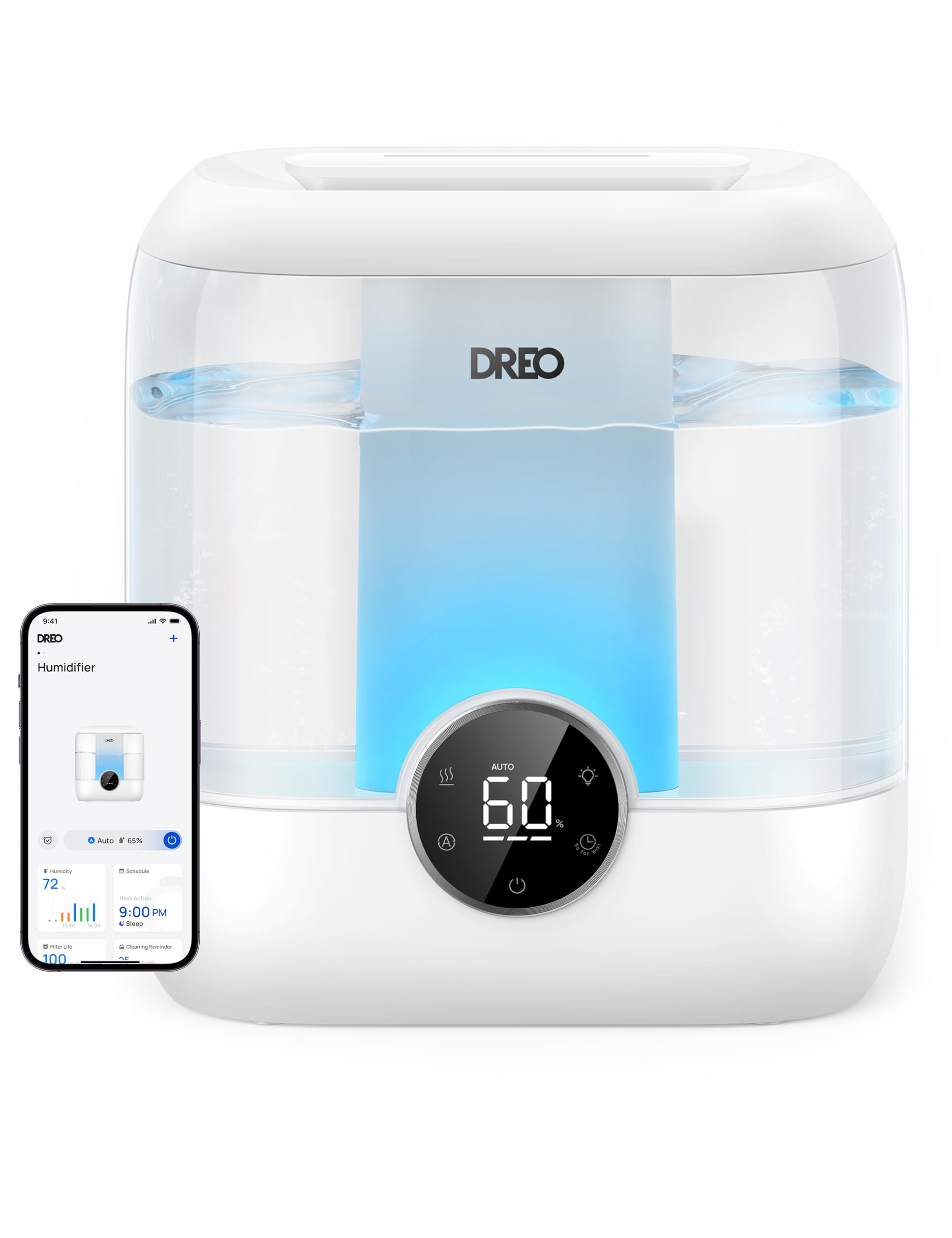 Dreo Smart Humidifiers for Bedroom, 6L Top Fill Supersized Cool Mist Humidifier for Large Room, 60 Hour Runtime, Quiet Ultrasoni