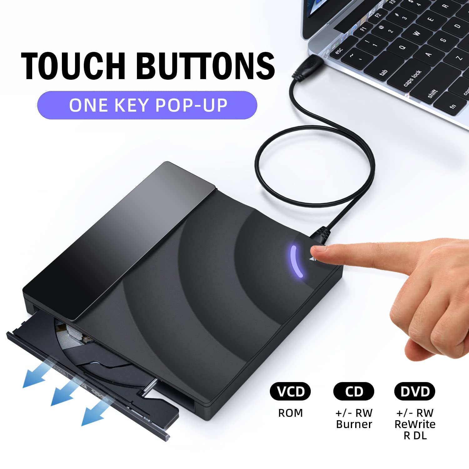 Yotuo External Cd Drive, Portable Usb 3.0 Type C Cd/Dvd Rw Drive Player, Cd Rom Rewriter Burner Optical Disc Drive Compatible Wi