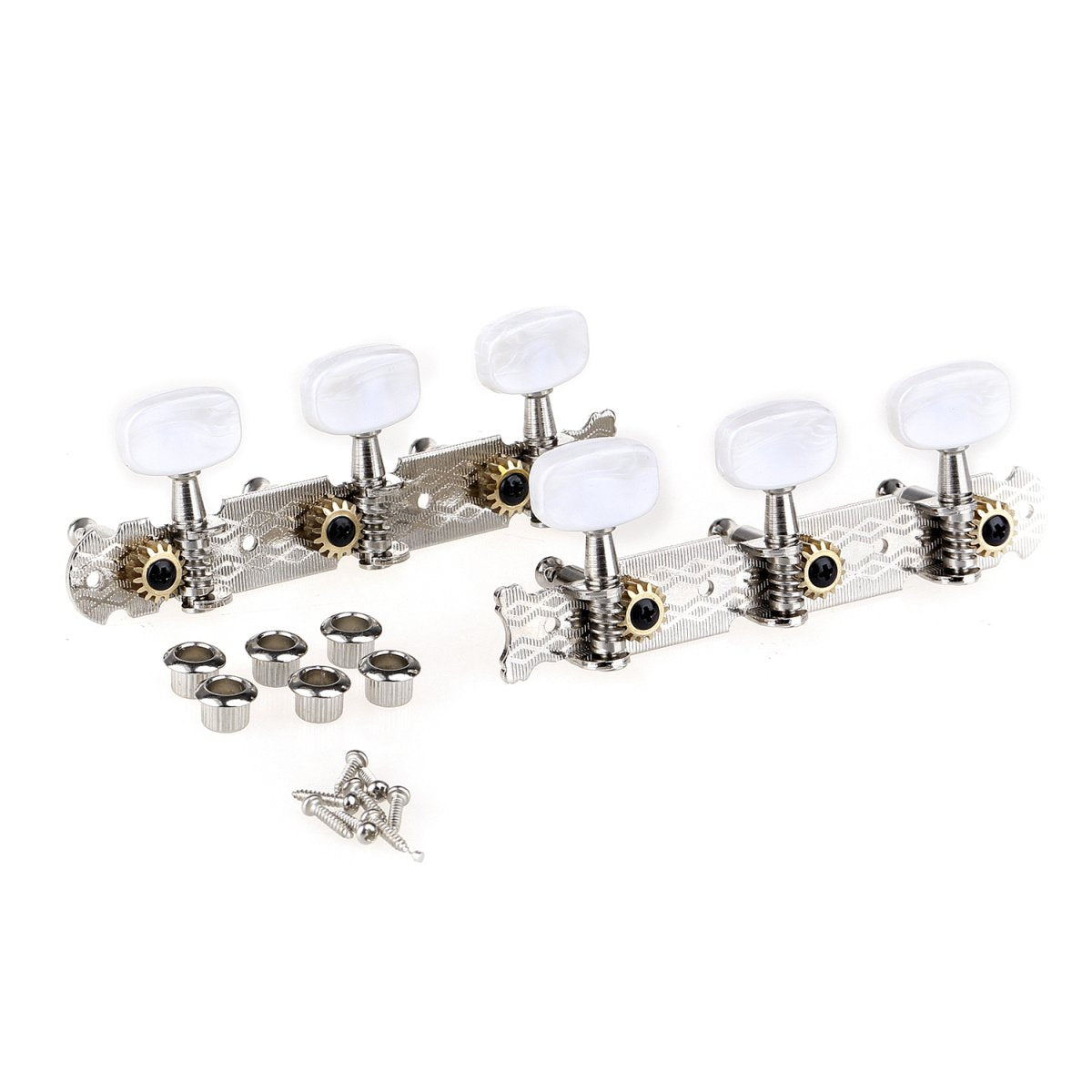 Musiclily Pro 3 On A Plate Acoustic Guitar String Machine Heads Tuning Pegs Keys Tuners Set, Nickel Wwhite Button