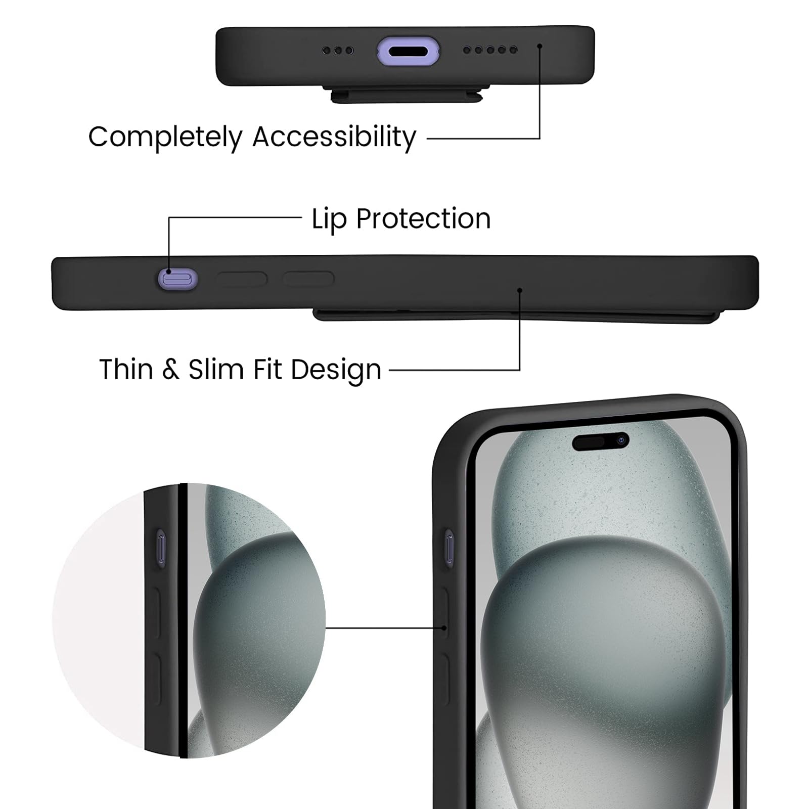 Laudtec Silicone Kickstand Case Compatible With Iphone 15 Case Vertical And Horizontal Stand Hand Strap Metal Kickstand, Flexibl