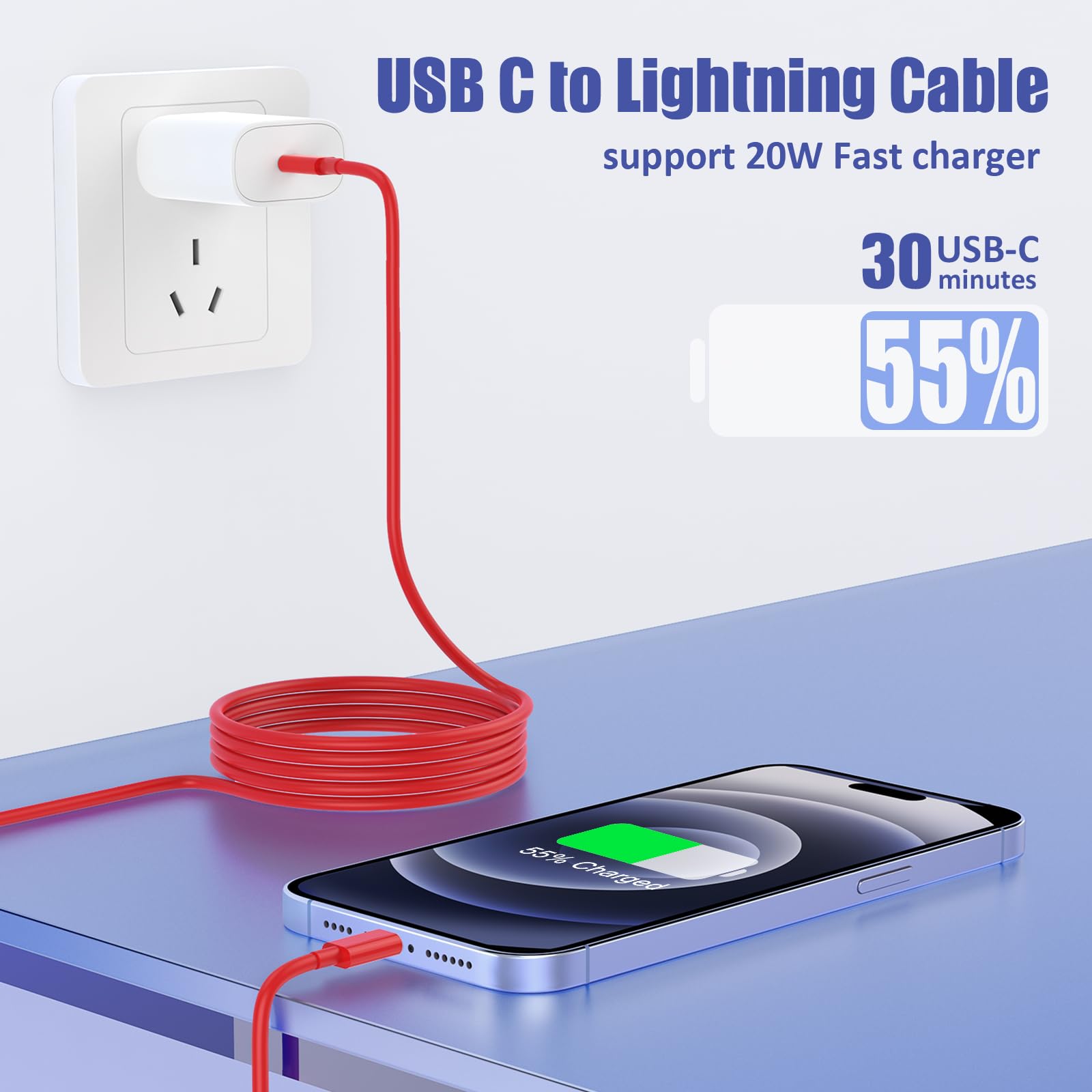 4Pack Usb C To Lightning Cable 6Ft, Fast Charging Cord For Iphone 14, Replacement For Apple Original Charger Cable For Iphone 14