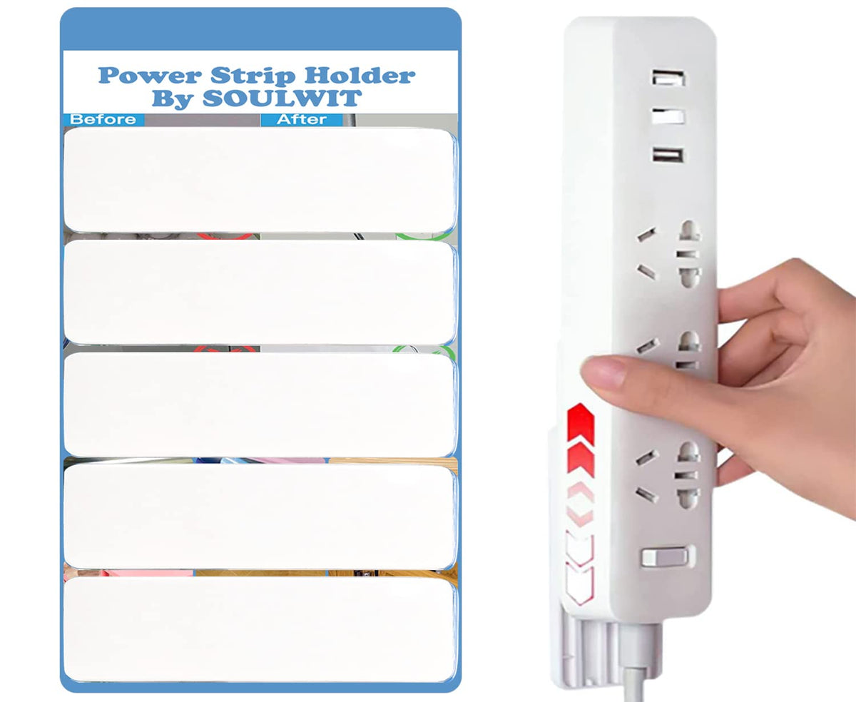 Soulwit 5 Pack Self Adhesive Power Strip Holder, Surge Protector Fixator Wall Mount Punch Free Cable Management System For Remot