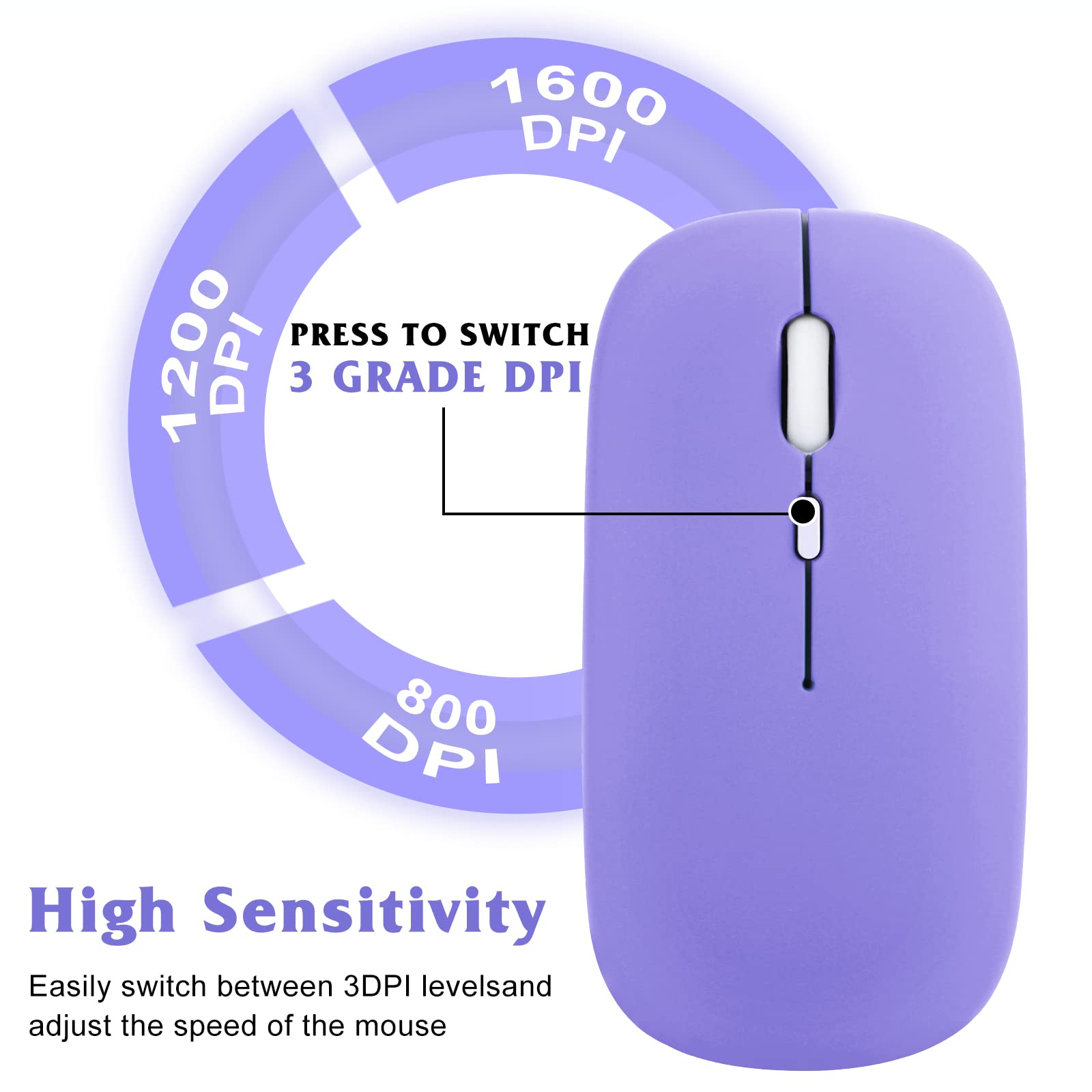 Urbanx 2.4Ghz & Bluetooth Mouse,Rechargeable Wireless Mouse For Samsung Galaxy Tab S8+ S8 S7+ S7 Fe S6 S5E Bluetooth Wireless Mouse For Laptop/Pc/Mac/Ipad Pro/Computer/Tablet/Android Violet Purple