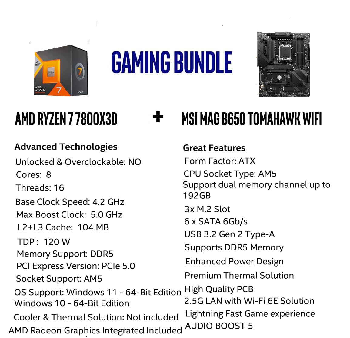 Inland Micro Center Amd Ryzen 7 7800X3D 8 Core16 Thread Desktop Processor Bundle With Msi Mag B650 Tomahawk Wifi Am5 Ddr5 Gaming