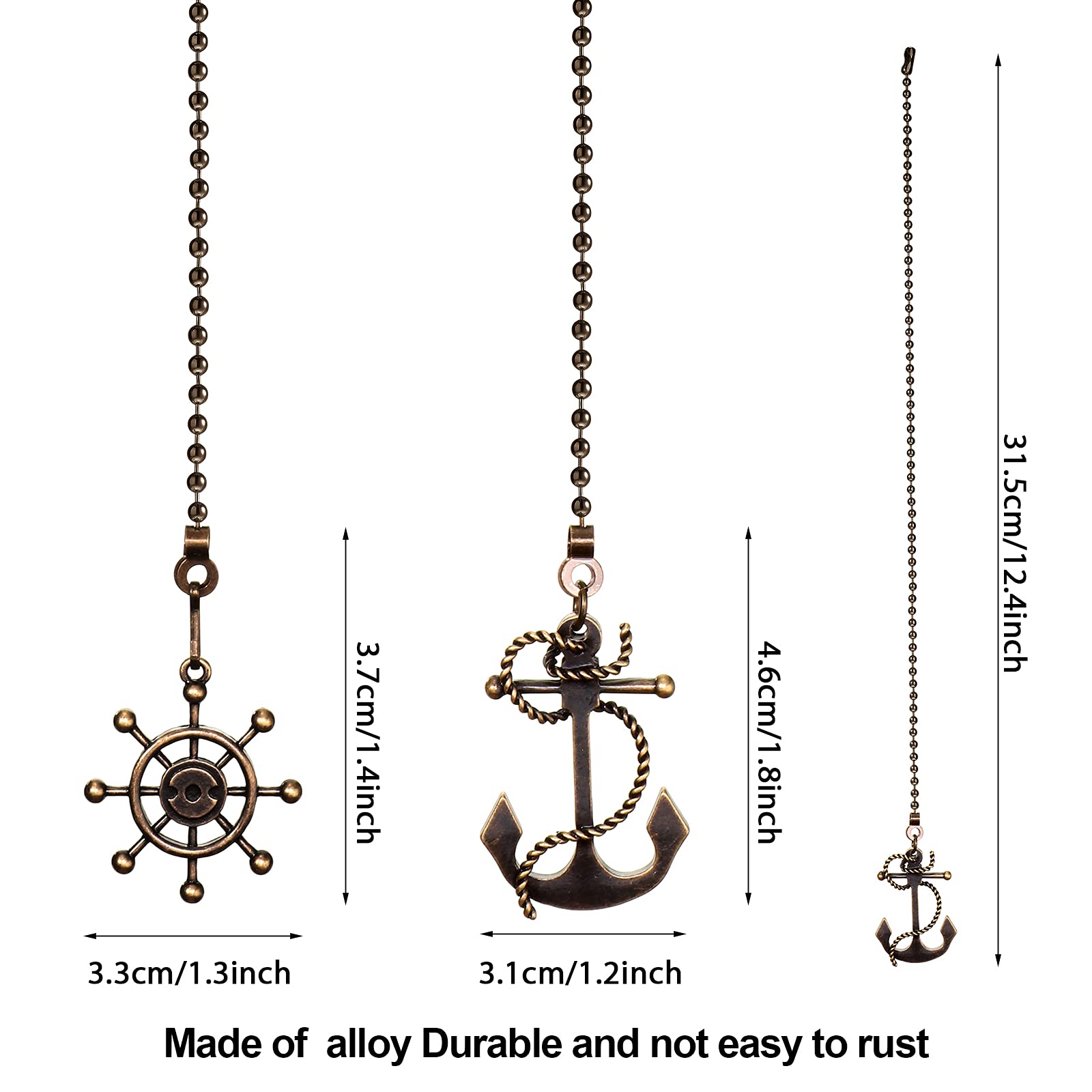 4 Pieces Vintage Anchor And Wheel Ceiling Fan Pull Chain With 14 Inches Fan Pulls Chain Extender For Bathroom Toilet Light Ceili